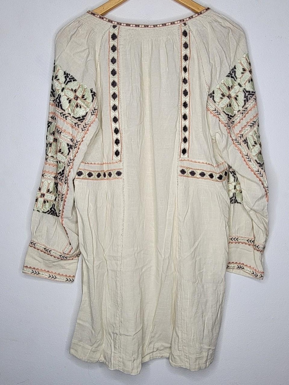 Free People All My Life Embroidered Boho Dress V-Neck Long Sleeve Cream size S - Picture 13 of 16